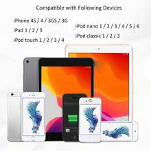 2 包 30 针充电器线兼容旧款 4 4S 3GS、iPad 和 iPod Classic 第 1 代 第 2 代 第 3 代、iPod Touch 第 4 代、iPod Nano 第 5 代 第 6 代、USB 快速充电和同步充电线 - 白色 - 查看 2