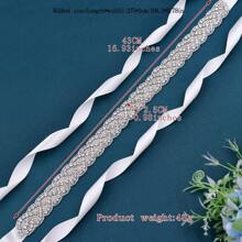 1set 1pc Silver Rhinestone Belt, Handmade Bridal Waistband, Sparkling Party Accessory - Multicolor - View 2