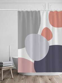 1pc Simple Style North Europe Bathroom Shower Curtain, Water & Mold Resistant, No Drilling Needed, Morandi Color Circle Pattern - Multicolor - View 2