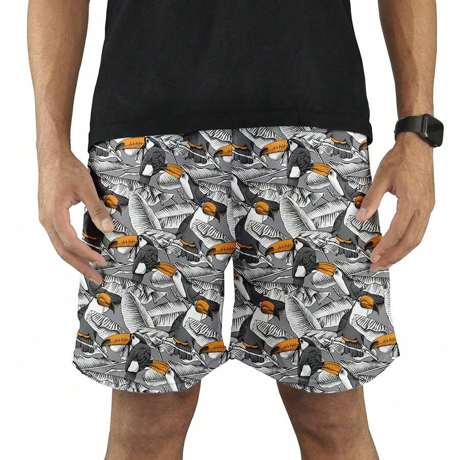 Short Praia Masculino Branco Tucano Praia Secagem Rápida Bolsos Laterais Tactel Academia Treino Piscina Verão Musculação Calção de Banho - Multicolorido - Visão 1