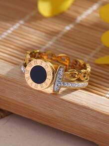 1 Stück Modischer Eleganter Schlichter Gold Plattierter Edelstahlring Für Frauen/mädchen, Beliebtes Accessoire, Kreatives Geschenk Für Partys/dating/muttertag
