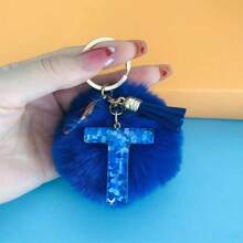 1 Pc Alphabet Initial Letter Keychain Cute Plush Key Chain Cute Sequins Resin Key Chain Ring Bag Backpack Charm Car Hanging Pendant Women Girls Gift Wallet And Handbag Accessories Keychain With Tassels Alphabet Initial Letter A-Y Plush Keychain Plushie Pom Poms - Blue - View 20