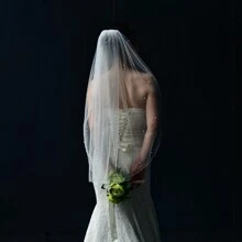 Affordable Bridal Wedding Veil, Short Length With Pencil Edge & Pearls, 1pc Fall Clothes For Women - Multicolor - View 10