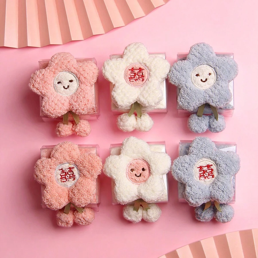 1片粉色花紋手帕,帶有中文字,採用珊瑚絨製成,適合作為伴娘禮物,浴室手部擦乾等等。 - 白色 - 查看 1