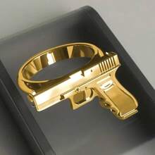 1pc Fashionable Men's Retro Personality Punk Gun Ring - 金色 - 查看 11