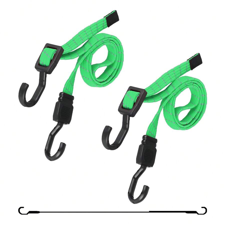 Pack Of 2 Flat Rubber Tensioning Straps With Hooks, Adjustable Rubber Tension Strap, Double Inverse, Elastic Band Suitable For Daily Packaging, Transport And Fixed Loads - Green-120cm - View 1