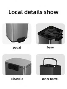 Pedal Trash Can, Fingerprint Stainless Steel, Silent Slow Lid Suitable For Living Room, Bedroom, Office, Bathroom 5L Silver - Silver - View 5