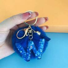 1 Pc Alphabet Initial Letter Keychain Cute Plush Key Chain Cute Sequins Resin Key Chain Ring Bag Backpack Charm Car Hanging Pendant Women Girls Gift Wallet And Handbag Accessories Keychain With Tassels Alphabet Initial Letter A-Y Plush Keychain Plushie Pom Poms - Blue - View 12