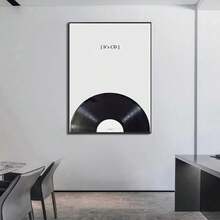 Canvas Music Poster Prints With Black Vinyl Record Style Pattern Wall Art For Living Room Home Decoration, Black & White Retro Design - Multicolor - View 2