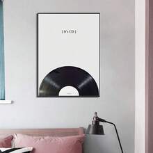 Canvas Music Poster Prints With Black Vinyl Record Style Pattern Wall Art For Living Room Home Decoration, Black & White Retro Design - Multicolor - View 1