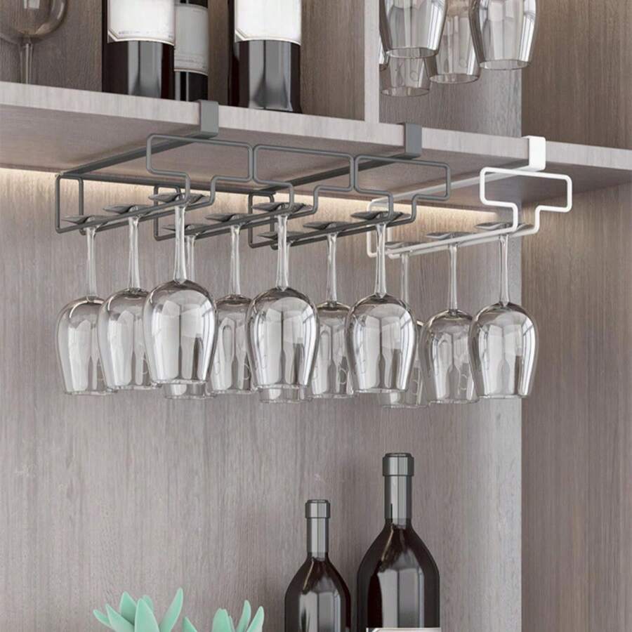 1入不需釘子掛起的不銹鋼酒杯架，家用置物架，適合懸掛在酒櫃上的酒杯架 - 彩色 - 查看 1