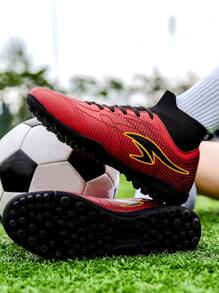Men's Football Shoes Anti-Skid Nail Professional High-Top Breathable Sports Boots For Outdoor Indoor - Red - View 4
