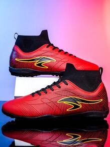 Men's Football Shoes Anti-Skid Nail Professional High-Top Breathable Sports Boots For Outdoor Indoor - Red - View 10