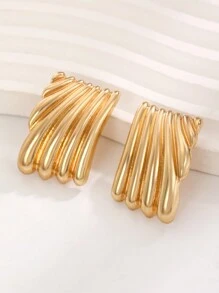 1pair European And American Vintage Twisted Geometric Shape Metallic Statement Earrings For Women, Daily Wear Party Gift - Yellow Gold - View 5
