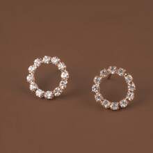 Fashionable Full Rhinestone Circle Earrings For Women, Versatile Daily Accessory - Silver - View 14