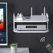 1pc Wall Mount Wifi Router Storage Bracket With Dvd/Media Projector Shelf For Living Room Organizer, Hollow Out, Cable Management - White - View 5