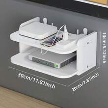 1pc Wall Mount Wifi Router Storage Bracket With Dvd/Media Projector Shelf For Living Room Organizer, Hollow Out, Cable Management - White - View 4