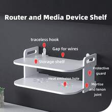 1pc Wall Mount Wifi Router Storage Bracket With Dvd/Media Projector Shelf For Living Room Organizer, Hollow Out, Cable Management - White - View 3