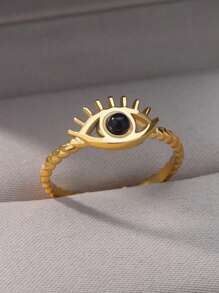1 pieza Anillo abierto con ojo turco de la suerte, estilo europeo y americano, anillo ajustable de acero inoxidable dorado para mujer, joya de pareja de moda como regalo - Amarillo Oro - Ver 12