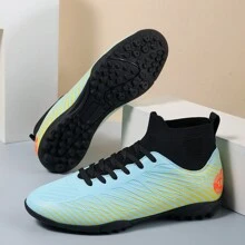 帶釘的高筒草地足球鞋，戶外訓練用男女足球靴，適用於人造草地地面，透氣、防滑和耐磨 - 淺藍色 - 查看 5