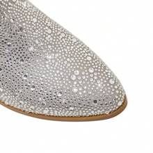 Arqa Rhinestone Western Boots For Women Chunky Stacked Heel Sparkly Glitter Cowboy Boots Fashion Booties With Zipper