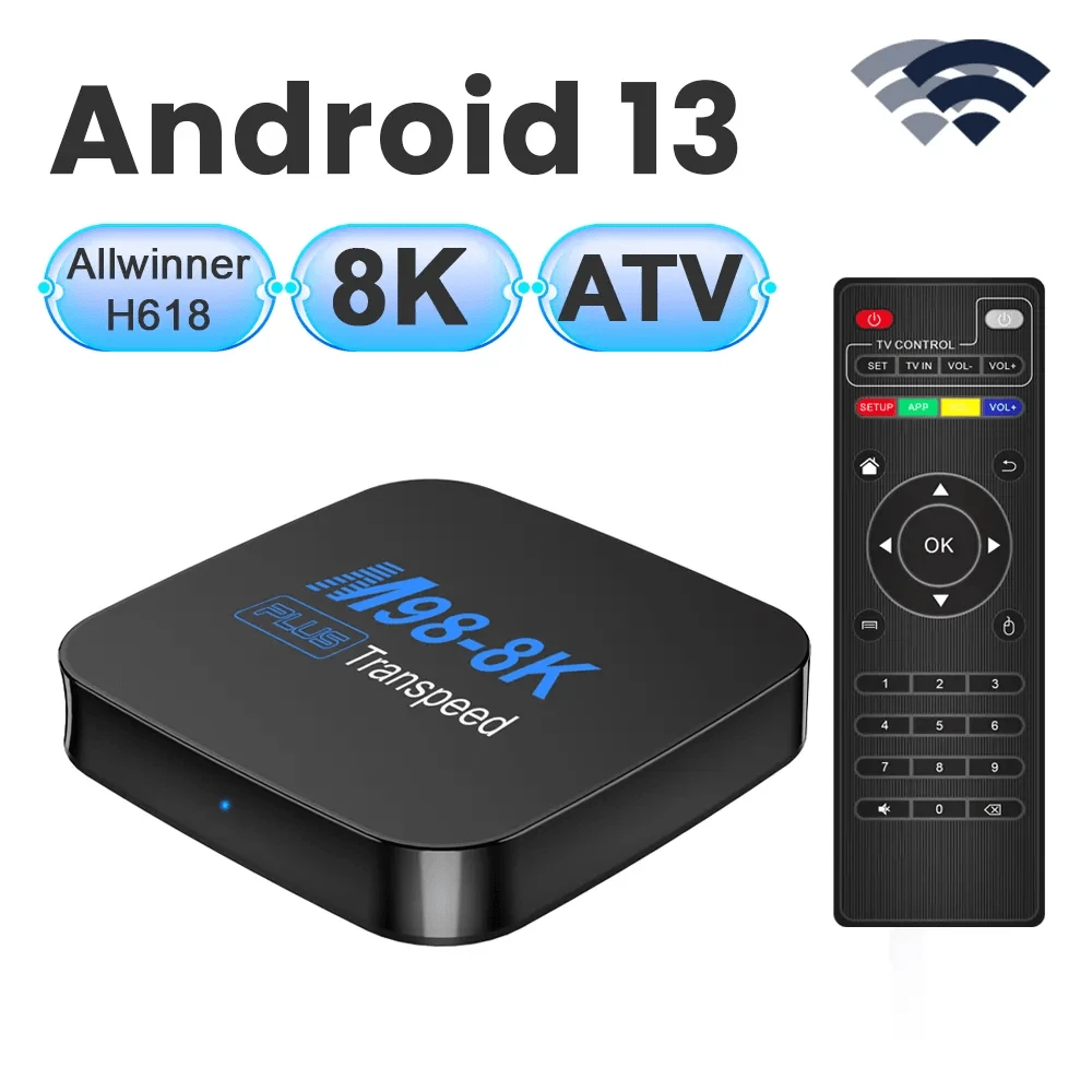 Transpeed Android 13 Allwinner H618 Tv Box Atv,帶有tv應用程序,8k 4k雙wifi四核cortex A53 Bt5.0機頂盒 - 美標插頭 - 查看 1