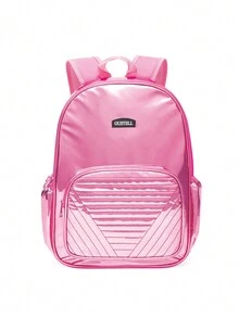 1入組中性單色聚酯纖維可調肩帶拉鍊關閉全搭配簡約背包,適用於學校/辦公室/旅行 - 粉色 - 查看 5