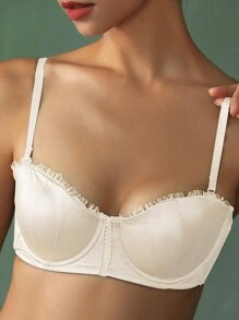 法式風格絲綢半杯實色推進內衣，適用於小胸部（AB罩杯），性感修身 - 香檳色 - 查看 3