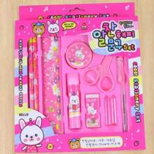 10pcs/Set Children's Stationery Kit Including Pencil And Ruler Suitable For Kindergarten And Primary School Students, Random Style - Pink - View 1