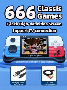 1 件手持式遊戲機,3 吋彩色螢幕,可充電,復古造型,經典 666 遊戲,雙人互動遊戲設備,禮品 - 藍紅 - 查看 2
