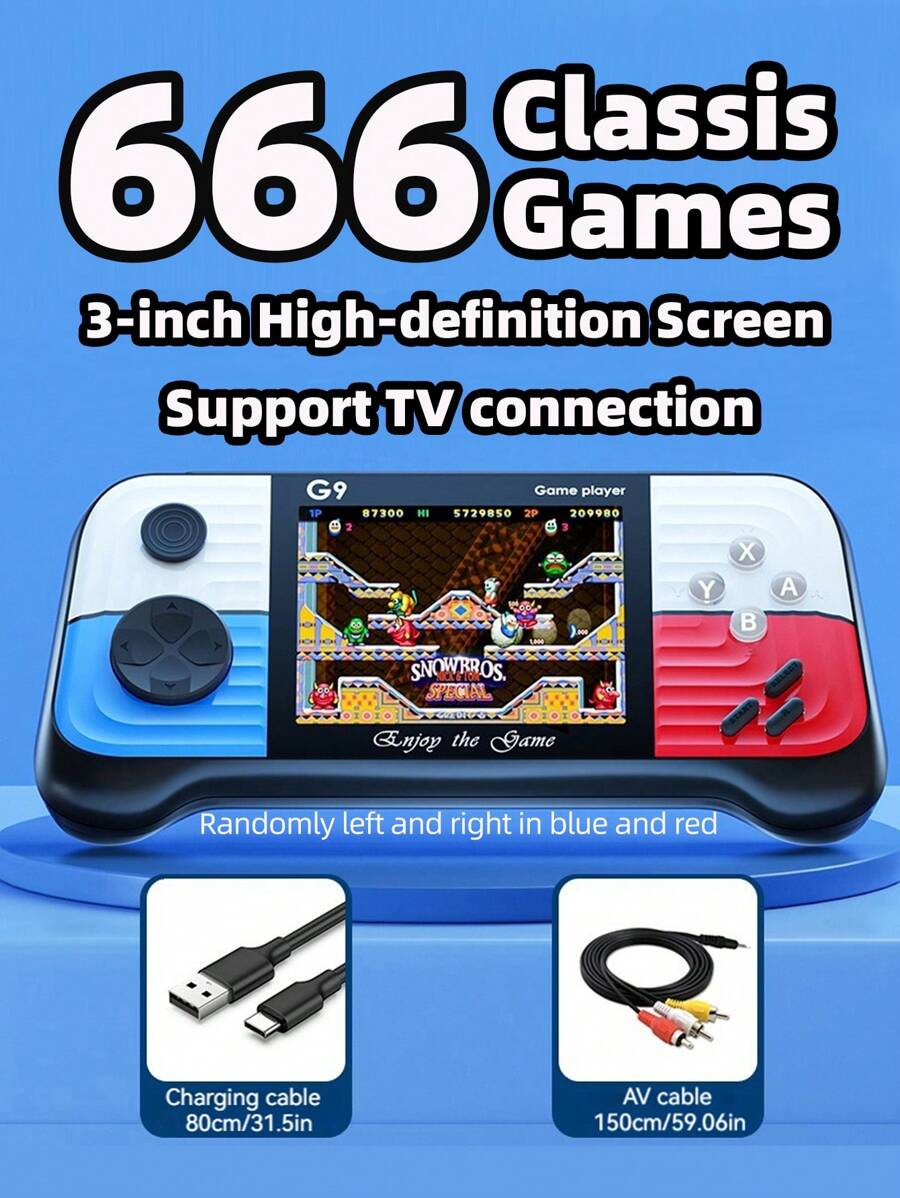 1 件手持式遊戲機,3 吋彩色螢幕,可充電,復古造型,經典 666 遊戲,雙人互動遊戲設備,禮品