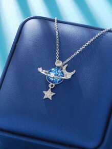 1 件精致双层蝴蝶项链 S925 纯银简约优雅女士项链、精美珠宝礼品、派对礼品、生日礼品、约会必需品 - 星空環球吊墜項鍊 - 查看 1