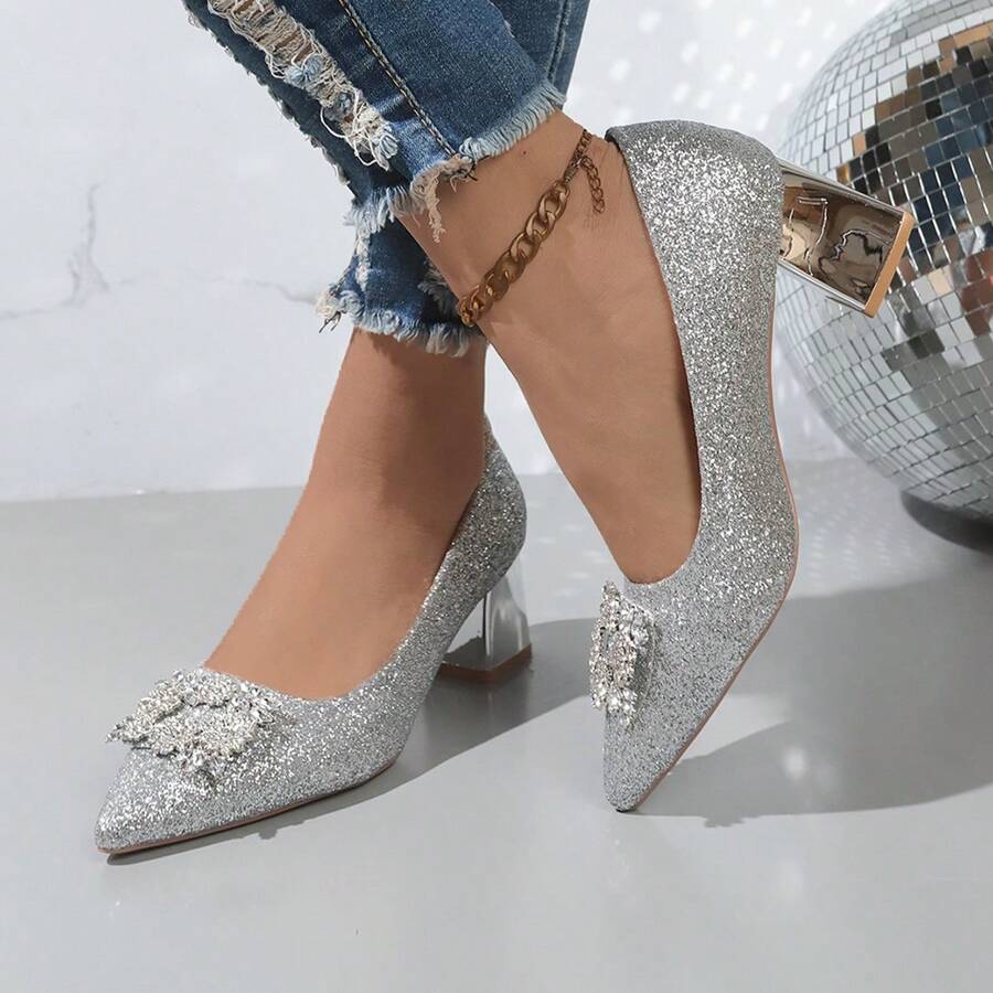 新款粗跟婚禮鞋女式,法式新娘鞋,低口高跟鞋不磨腳,婚禮必備