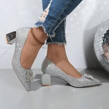 新款粗跟婚禮鞋女式,法式新娘鞋,低口高跟鞋不磨腳,婚禮必備