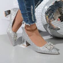 新款粗跟婚禮鞋女式,法式新娘鞋,低口高跟鞋不磨腳,婚禮必備