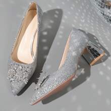 新款粗跟婚禮鞋女式,法式新娘鞋,低口高跟鞋不磨腳,婚禮必備