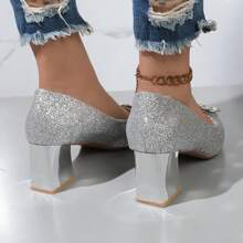 新款粗跟婚禮鞋女式,法式新娘鞋,低口高跟鞋不磨腳,婚禮必備