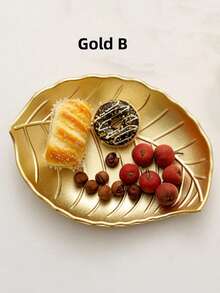 1pc Candy Snack Tray For Living Room Desk Home Decor, Creative Golden Serving Dish Organizer - Gold - View 4
