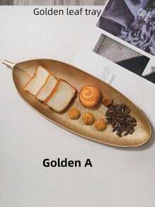 1pc Candy Snack Tray For Living Room Desk Home Decor, Creative Golden Serving Dish Organizer - Gold - View 3