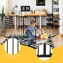 Foldable Gate For Children/Dogs/Cats, Fireplace Gate With Safety Door, Metal Stove Gate, Playpen/Safety Gate, 5 Elements, Black - Black - View 3