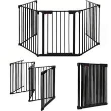 Foldable Gate For Children/Dogs/Cats, Fireplace Gate With Safety Door, Metal Stove Gate, Playpen/Safety Gate, 5 Elements, Black - Black - View 1