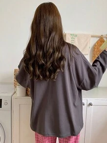 Set de 2 piezas de pijama de manga larga, de corte holgado, para primavera/otoño, de estilo Ins, para usar en casa y vacaciones