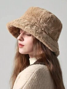 1pc All-Match Casual Fleece Bucket Hat, Versatile & Warm (Slight Color Difference Between Beige And Pink) Winter Fall Winter Outfits