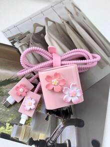 6件套INS风3D樱花苹果20W充电器、数据线、收纳盒、充电器保护套礼品套装 - 彩色 - 查看 5