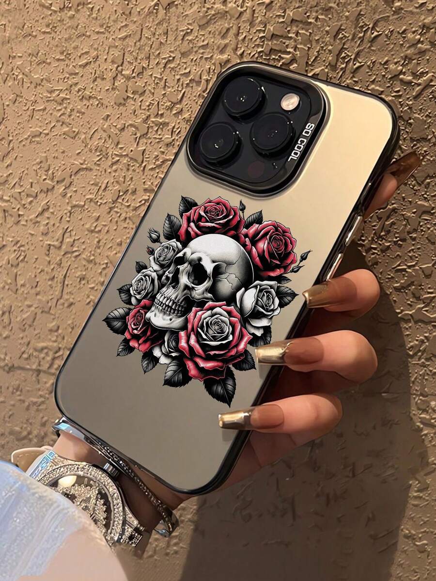 1pc Personalized Artistic Skull & Rose Anti-Fall Phone Case Compatible With Iphone 11 12 13 14 11 Pro Max 12 Pro Max 13 Pro Max 14 Pro Max Xr 15 15 Pro 15 Pro Max - Multicolor - View 1