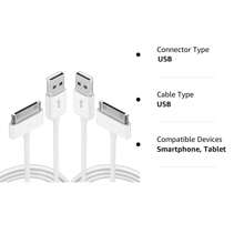 2 包 30 针充电器线兼容旧款 4 4S 3GS、iPad 和 iPod Classic 第 1 代 第 2 代 第 3 代、iPod Touch 第 4 代、iPod Nano 第 5 代 第 6 代、USB 快速充电和同步充电线 - 白色 - 查看 3