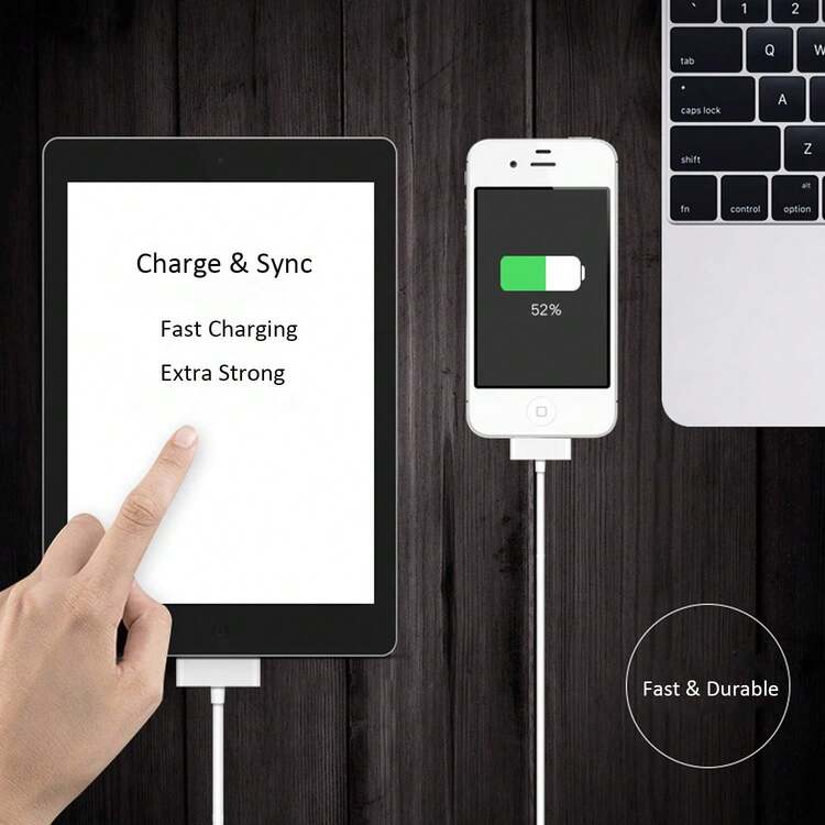 2 عبوة كابل شحن متوافق مع 4 قديم، 4S 3GS ، جهاز iPad وجهاز iPod الكلاسيكي الجيل الأول والثاني والثالث ، iPod Touch الجيل الرابع ، iPod Nano الجيل الخامس والسادس، يدعم عبر USB والمزامنة - أبيض - مشاهدة 5