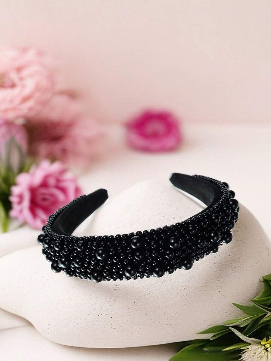 1 Nữ Ngọc Trai Đen Trang Trí Băng Đô Thời Trang Cao Cấp Dành Cho Hàng Ngày, Dự Tiệc Và Khiêu Vũ Thanh Lịch - màu đen - Xem 1