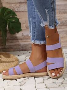 Dép đế bằng thiết kế dây chun cho nữ, thích hợp cho hoạt động ngoài trời và ngày lễ, thoải mái - Màu tím - Xem 4