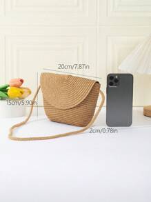 Hàng mới đến Trẻ em Dệt Rơm rạ Túi đeo chéo Đối với Ngoài trời , Đúng mốt Cô gái Túi Sling - Màu Khaki - Xem 5